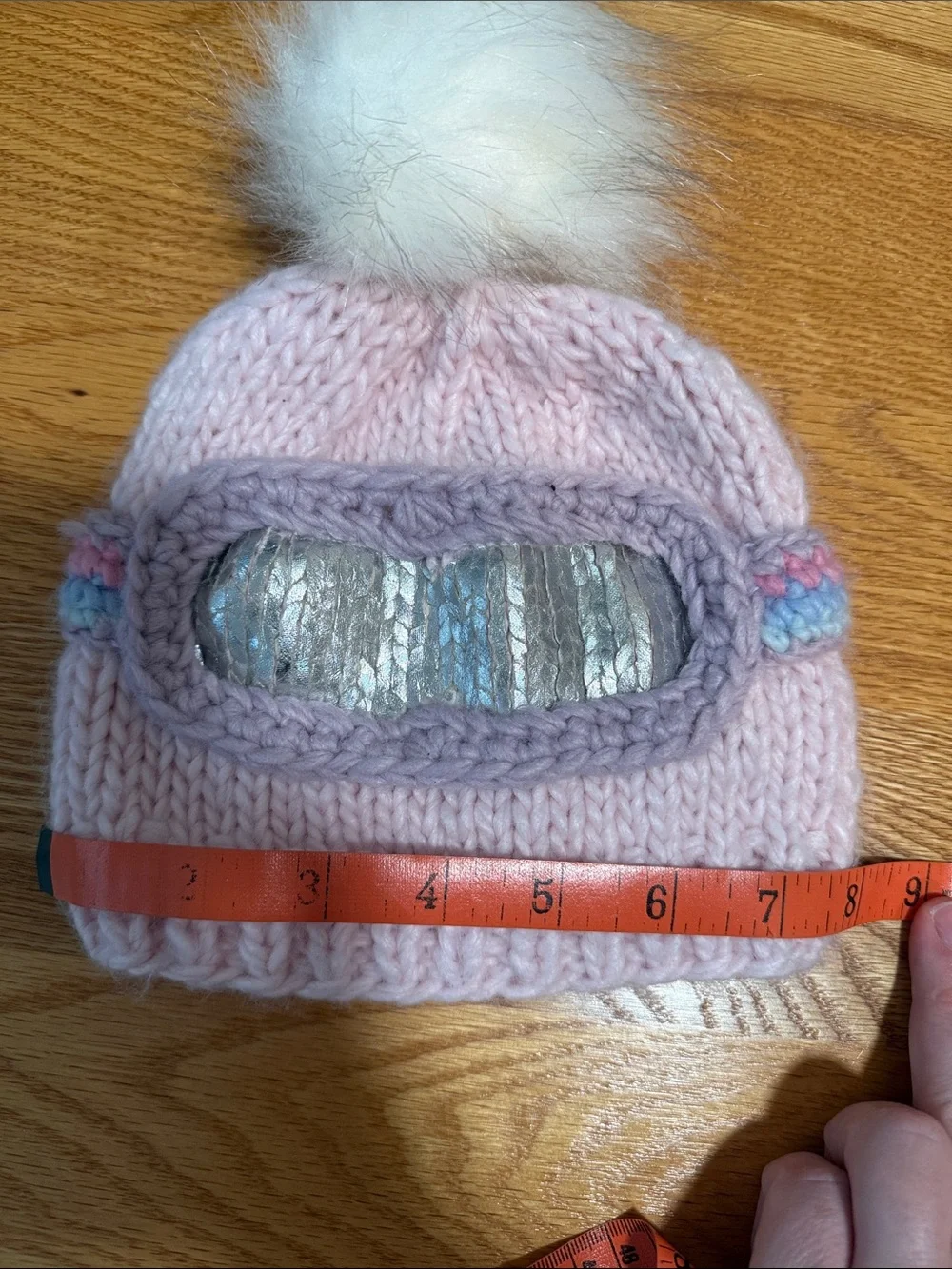 Girls Pink Knit Pom-Pom Visor Beanie
